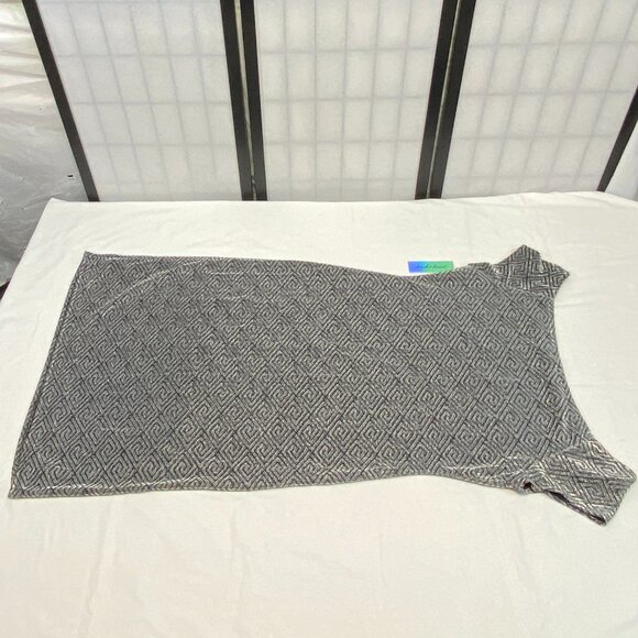 Derek Heart Black Silver Shimmery Greek Key Shift Dress Boat Neck Cap Sleeve 1X - Picture 10 of 14